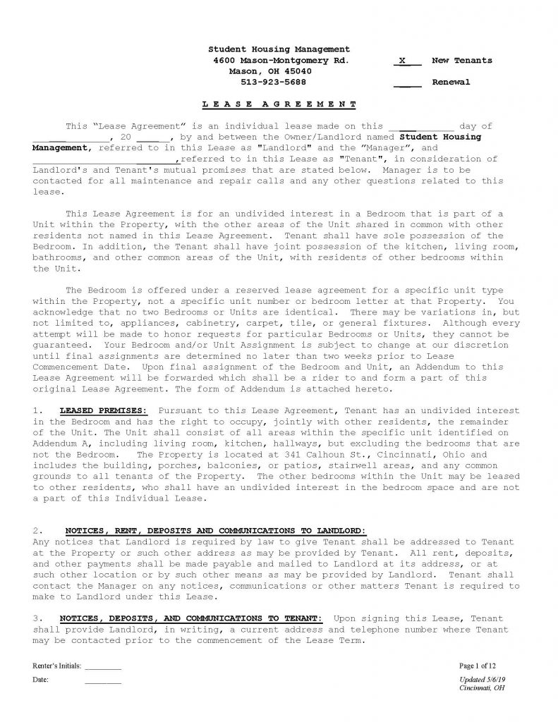 Individual Lease Agreement Page 1